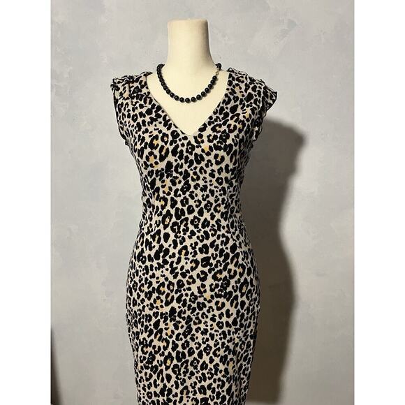 H&M Brown Leopard Print Pencil Dress lined - Picture 2 of 13